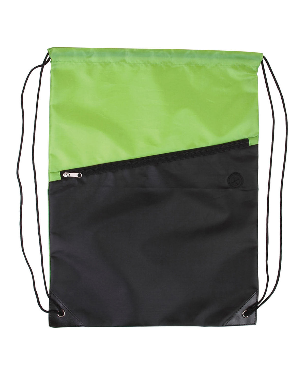 Two-Tone Poly Drawstring Backpack With Zipper 15