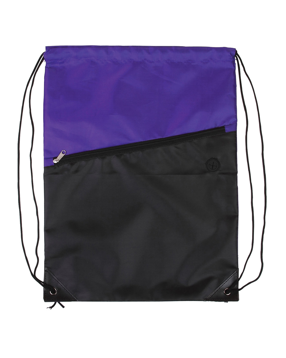 Two-Tone Poly Drawstring Backpack With Zipper 14