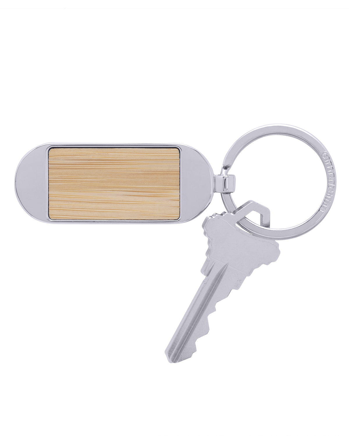 Bamboo & Metal Oval Keychain 5