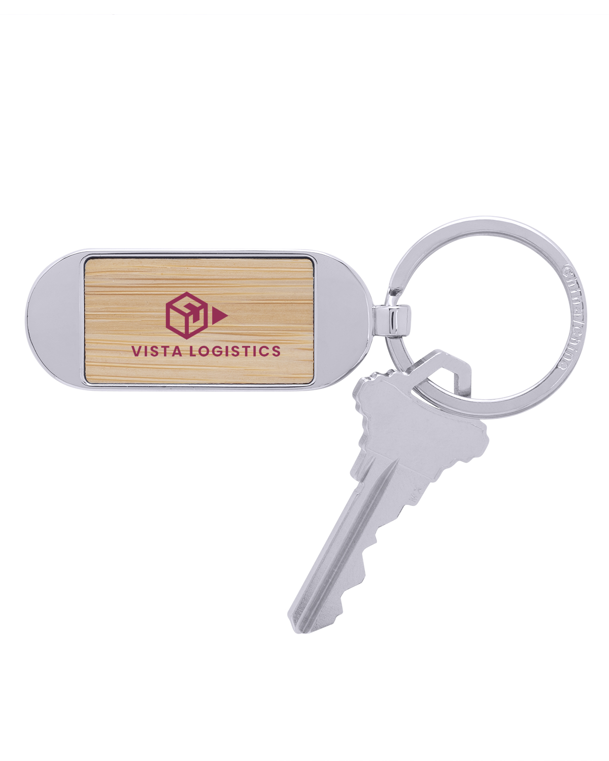 Bamboo & Metal Oval Keychain 2