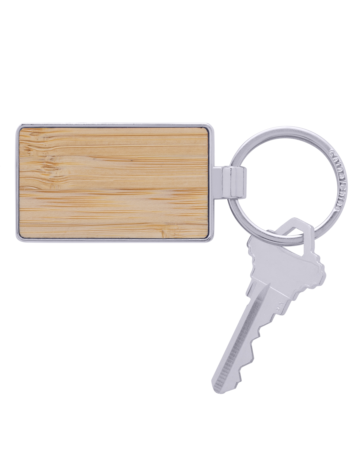 Bamboo & Metal Rectangle Keychain 4