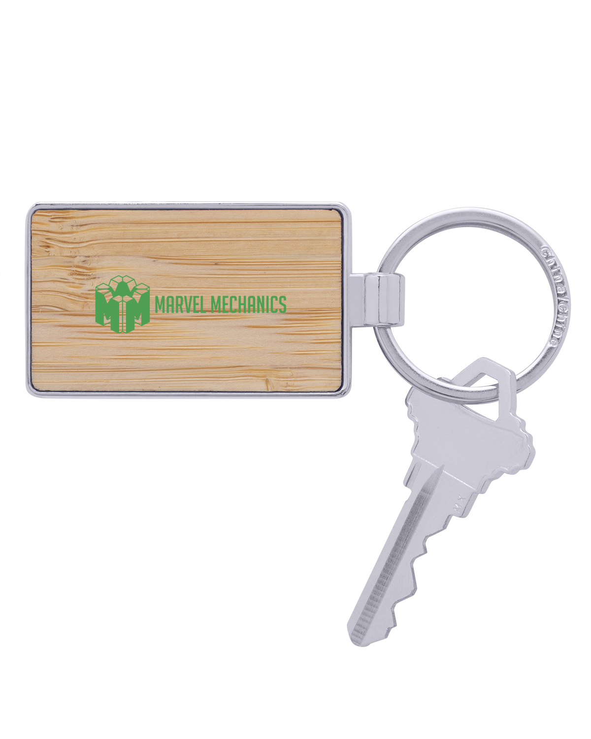 Bamboo & Metal Rectangle Keychain 5