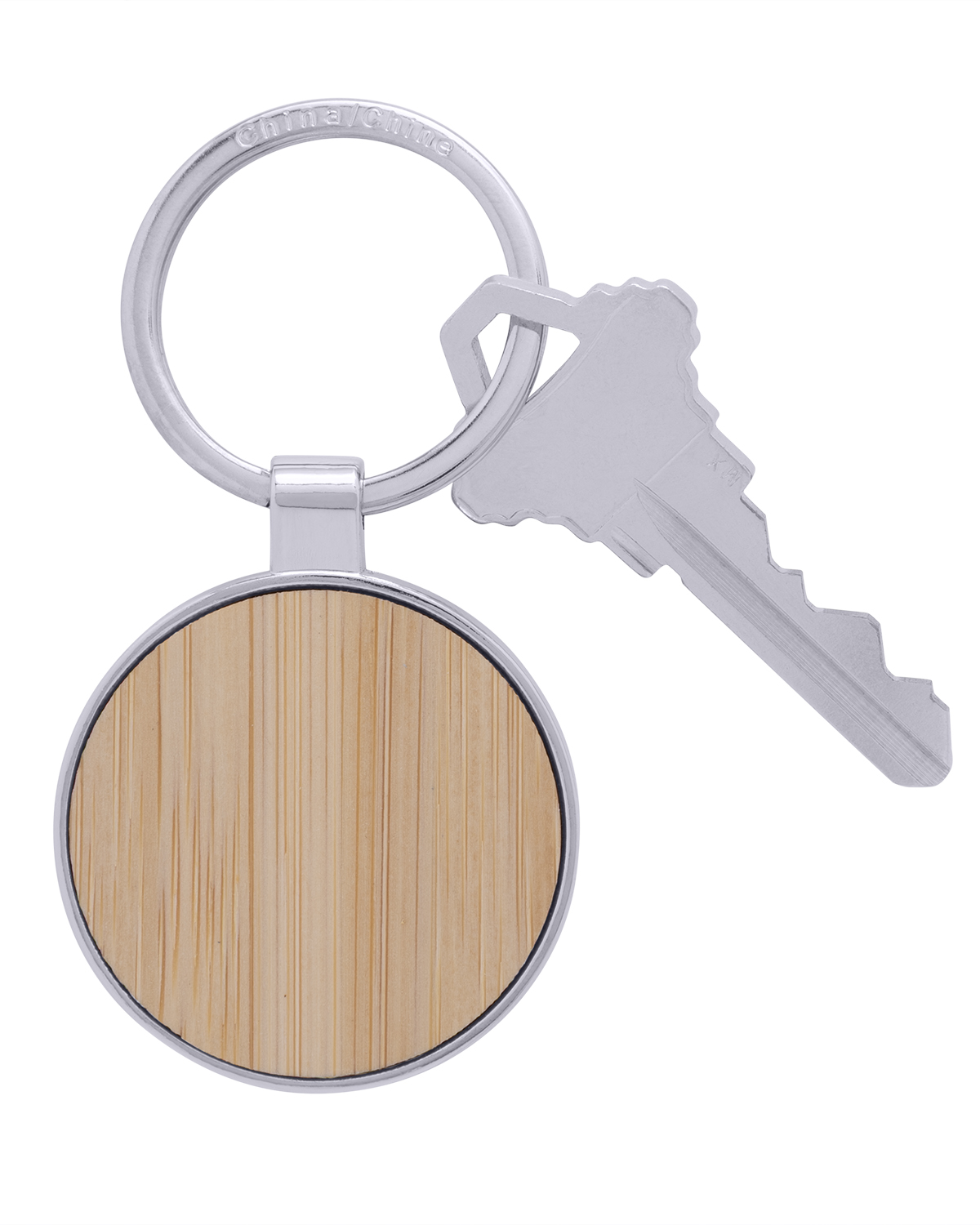 Bamboo & Metal Round Keychain 1