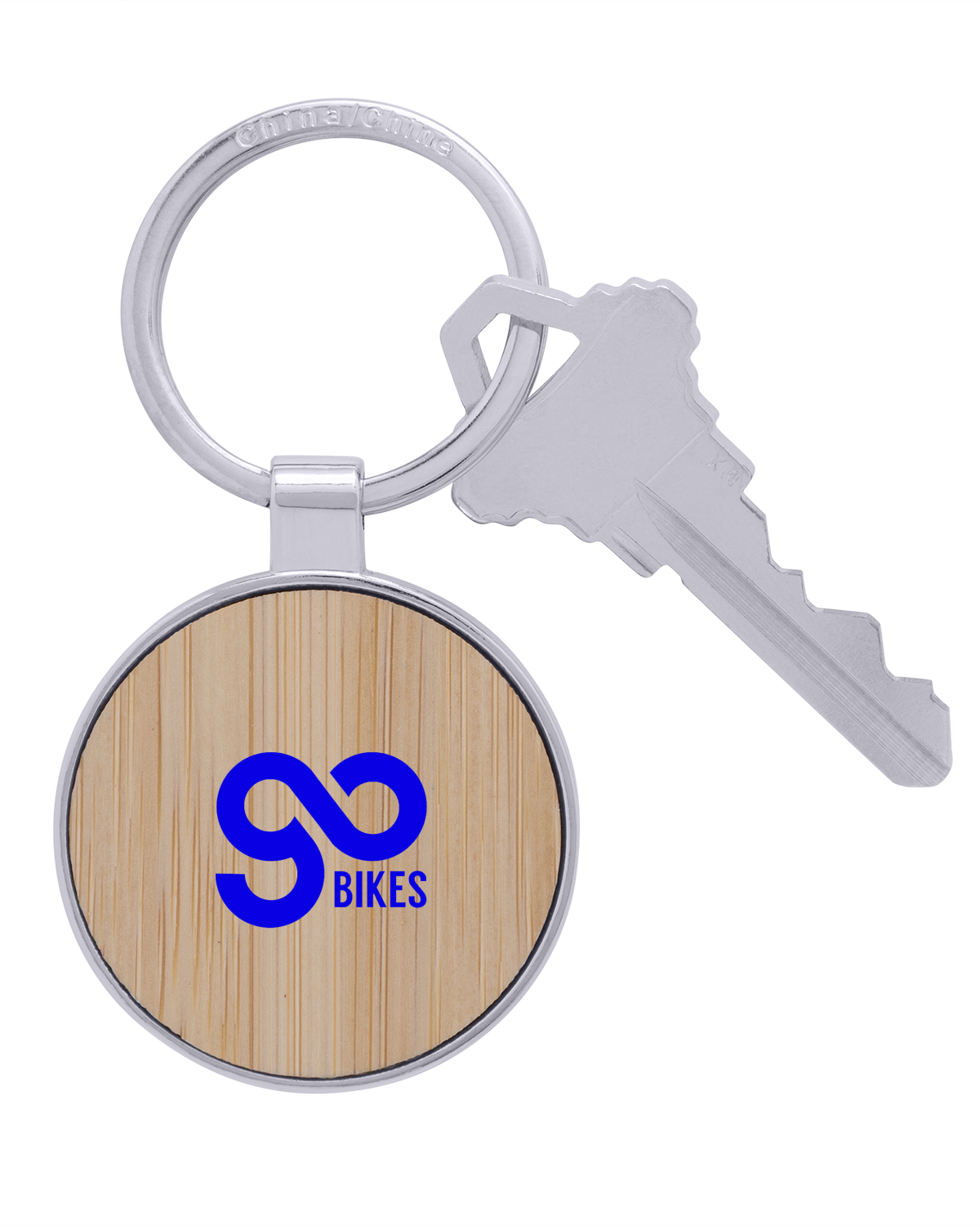 Bamboo & Metal Round Keychain 4