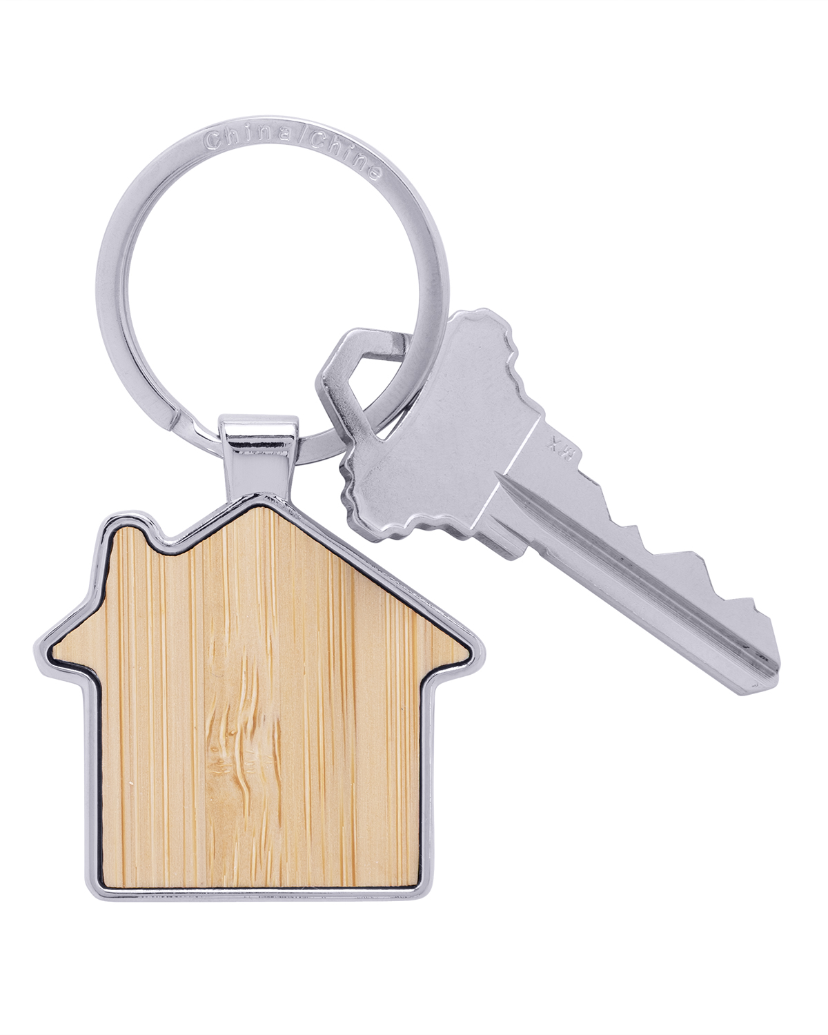 Bamboo & Metal House Keychain 3