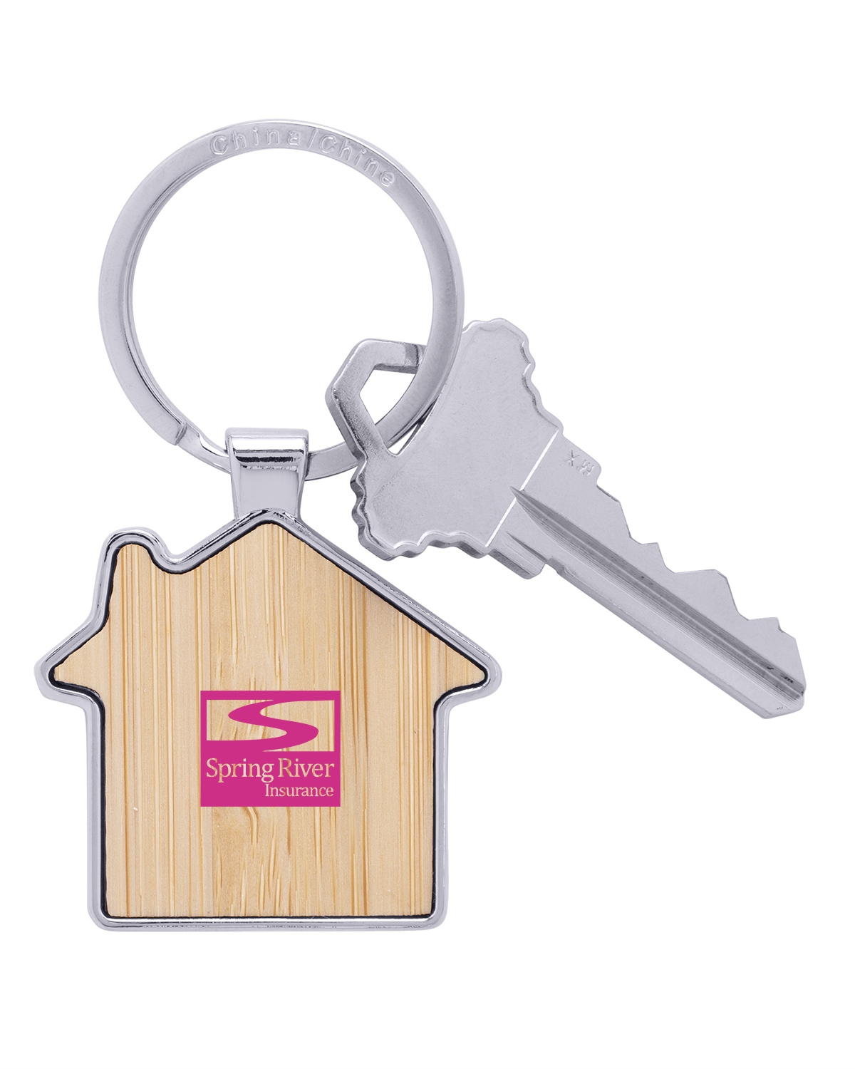 Bamboo & Metal House Keychain 6