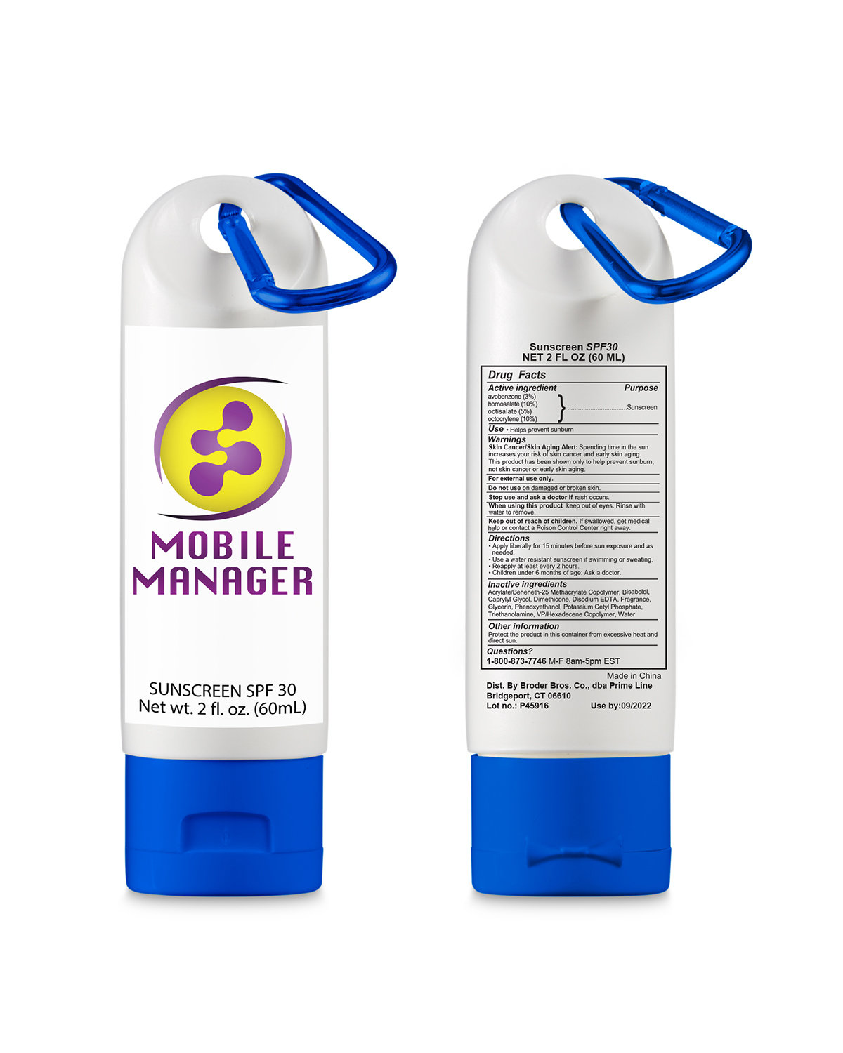 Sunscreen With Carabiner 2 oz. 2