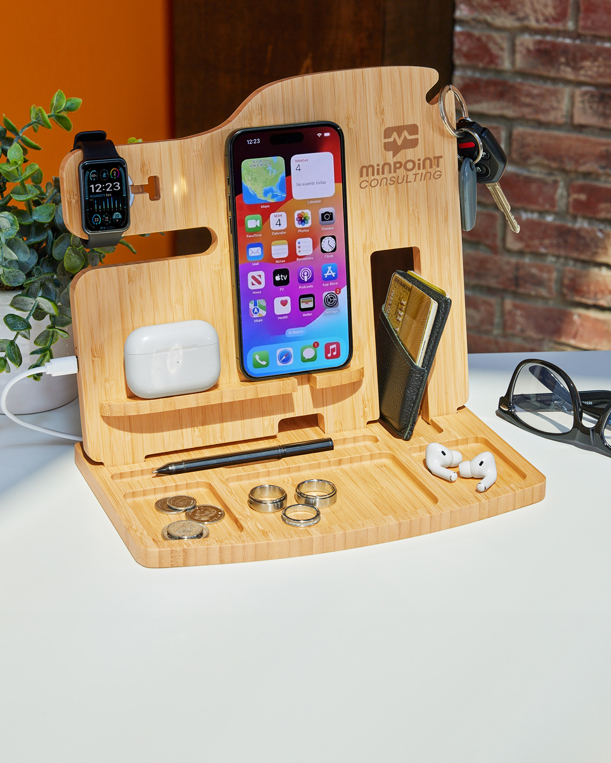 Portia Bamboo Charging Valet Station 13